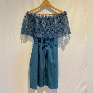 Viva King Blue Lace Off-the-Shoulder Dress